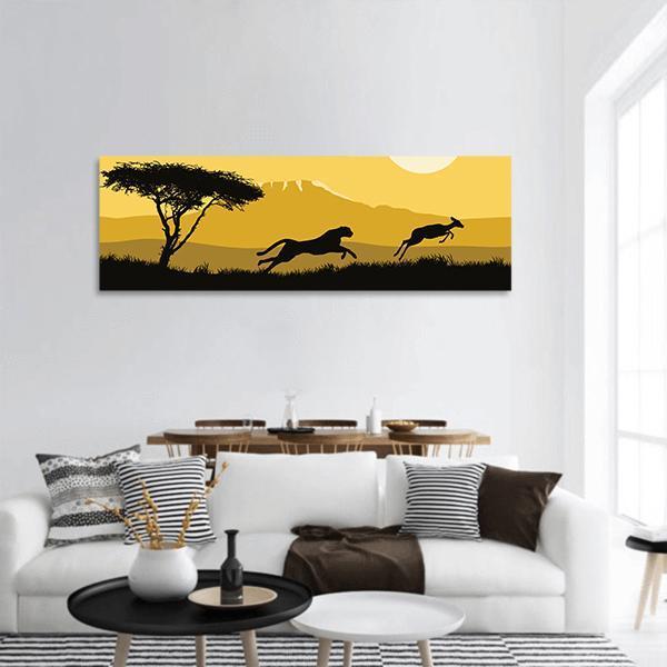 Tiger Hunting Deer Panoramic Canvas Wall Art-3 Piece-25" x 08"-Tiaracle