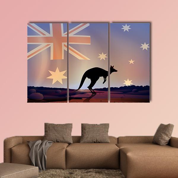 Australian Flag & Kangaroo Canvas Wall Art-3 Horizontal-Gallery Wrap-37" x 24"-Tiaracle