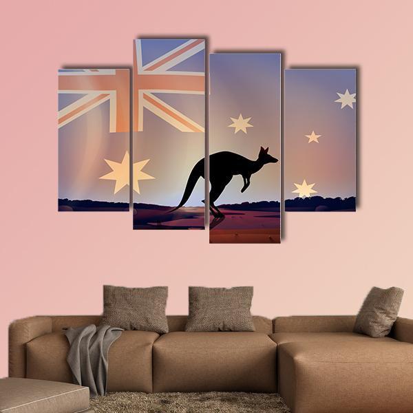 Australian Flag & Kangaroo Canvas Wall Art-4 Pop-Gallery Wrap-50" x 32"-Tiaracle