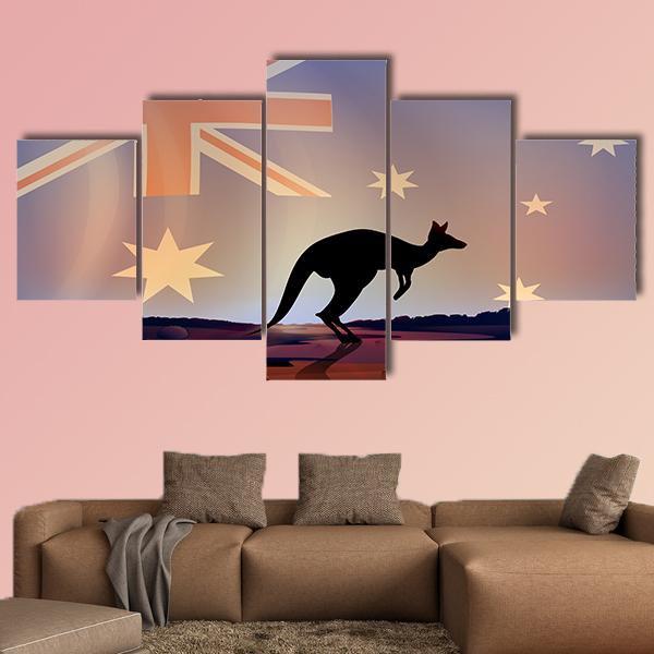 Australian Flag & Kangaroo Canvas Wall Art-5 Star-Gallery Wrap-62" x 32"-Tiaracle