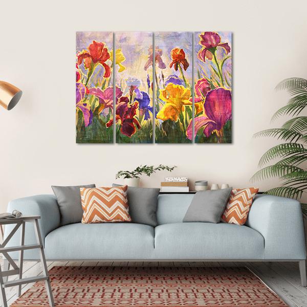 Illustration Of Flowers Irises Canvas Wall Art-4 Horizontal-Gallery Wrap-34" x 24"-Tiaracle