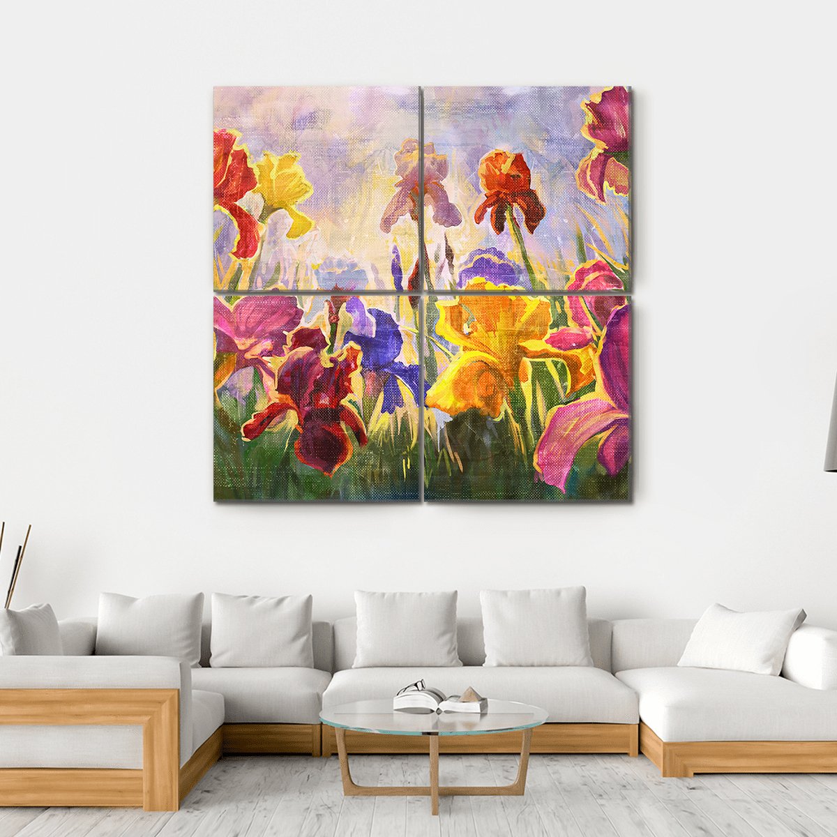 Illustration Of Flowers Irises Canvas Wall Art-4 Square-Gallery Wrap-17" x 17"-Tiaracle