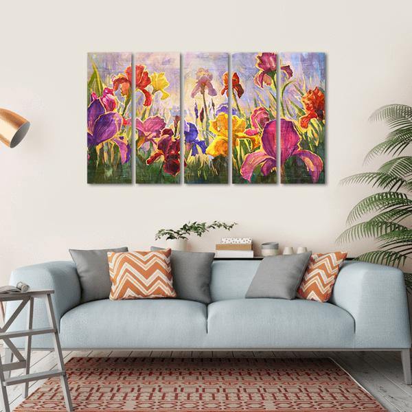 Illustration Of Flowers Irises Canvas Wall Art-5 Horizontal-Gallery Wrap-22" x 12"-Tiaracle