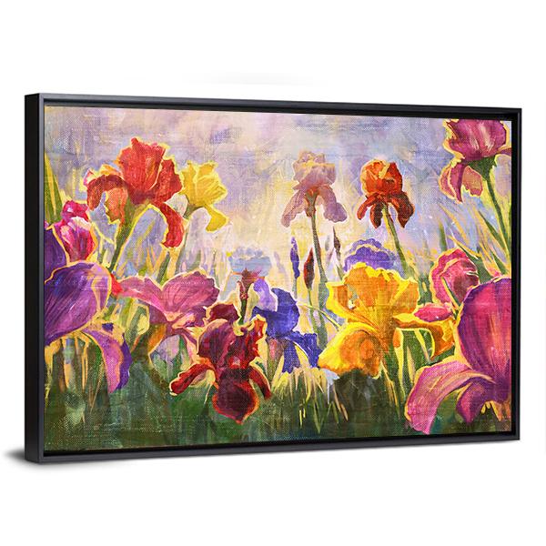 Illustration Of Flowers Irises Canvas Wall Art-3 Horizontal-Gallery Wrap-25" x 16"-Tiaracle
