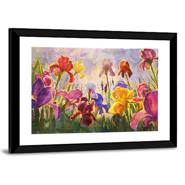 Illustration Of Flowers Irises Canvas Wall Art-5 Horizontal-Gallery Wrap-22" x 12"-Tiaracle