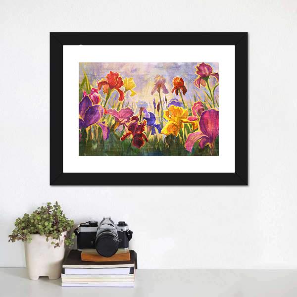 Illustration Of Flowers Irises Canvas Wall Art-1 Piece-Framed Print-20" x 16"-Tiaracle