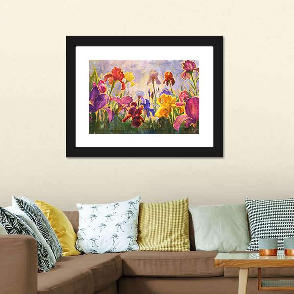 Illustration Of Flowers Irises Canvas Wall Art-5 Horizontal-Gallery Wrap-22" x 12"-Tiaracle
