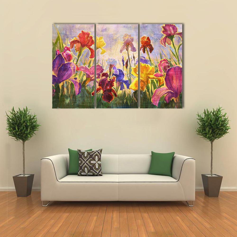 Illustration Of Flowers Irises Canvas Wall Art-3 Horizontal-Gallery Wrap-37" x 24"-Tiaracle
