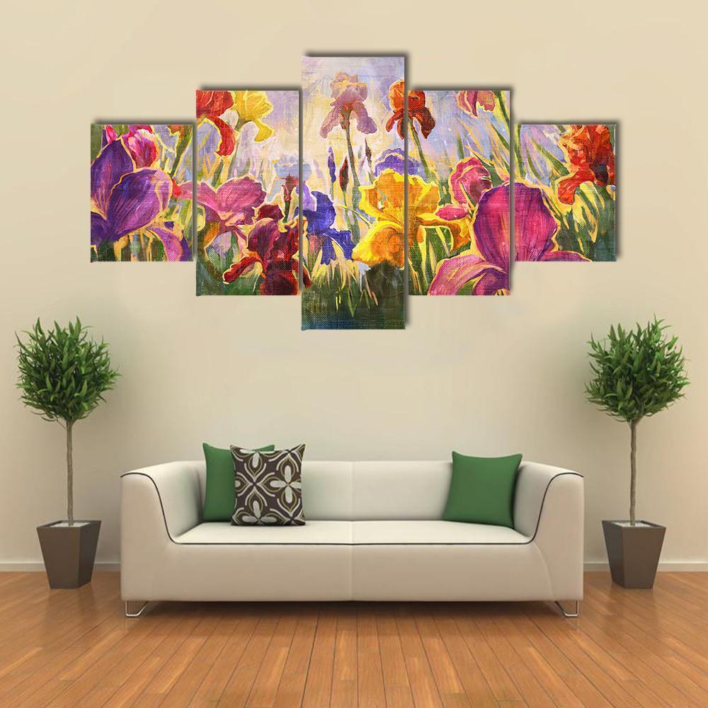 Illustration Of Flowers Irises Canvas Wall Art-3 Horizontal-Gallery Wrap-37" x 24"-Tiaracle
