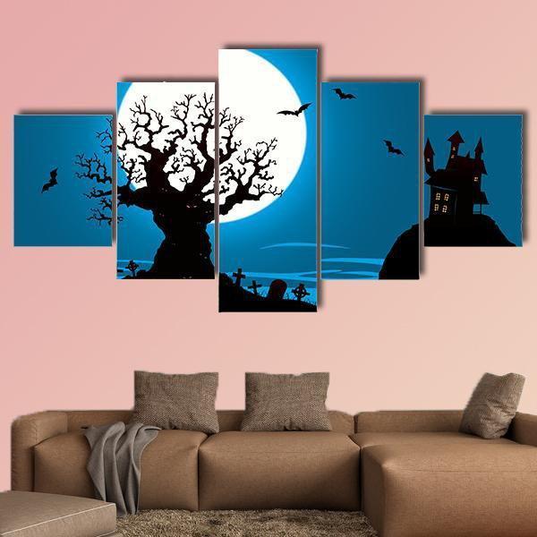 Illustration Of Halloween Canvas Wall Art-5 Star-Gallery Wrap-62" x 32"-Tiaracle