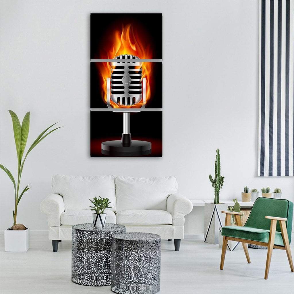 Microphone In Fire Vertical Canvas Wall Art-3 Vertical-Gallery Wrap-12" x 25"-Tiaracle
