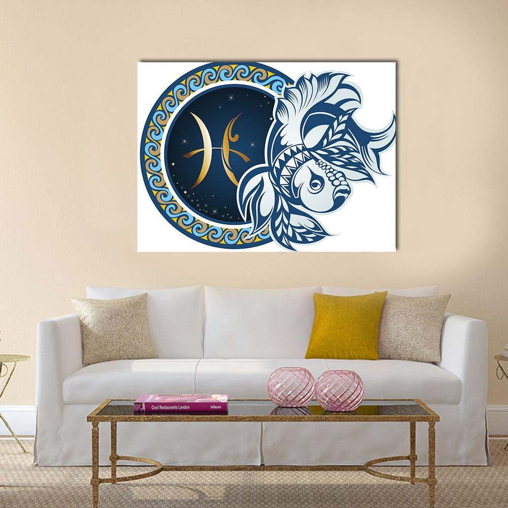 Illustration Of Zodiac Sign Pisces Canvas Wall Art-1 Piece-Gallery Wrap-36" x 24"-Tiaracle