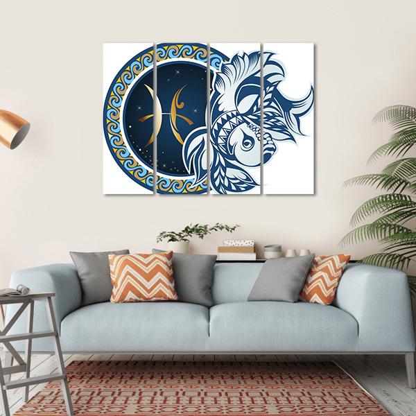 Illustration Of Zodiac Sign Pisces Canvas Wall Art-4 Horizontal-Gallery Wrap-34" x 24"-Tiaracle