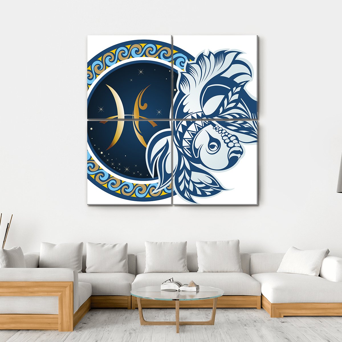 Illustration Of Zodiac Sign Pisces Canvas Wall Art-4 Square-Gallery Wrap-17" x 17"-Tiaracle
