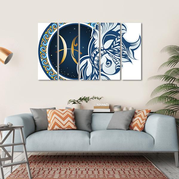 Illustration Of Zodiac Sign Pisces Canvas Wall Art-5 Horizontal-Gallery Wrap-22" x 12"-Tiaracle
