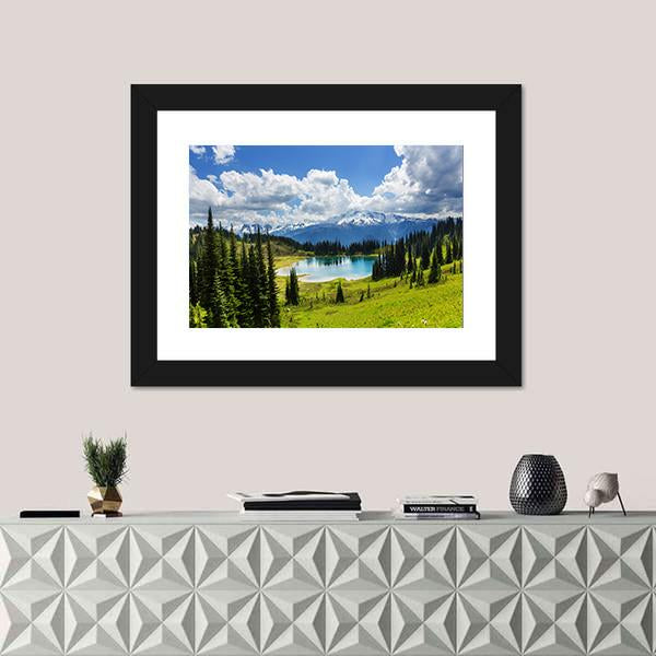Image Lake & Glacier Peak Canvas Wall Art-1 Piece-Framed Print-20" x 16"-Tiaracle