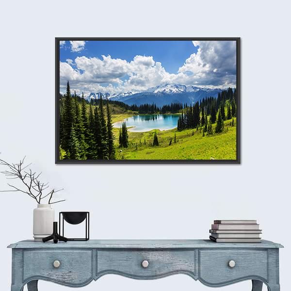 Image Lake & Glacier Peak Canvas Wall Art-1 Piece-Floating Frame-24" x 16"-Tiaracle