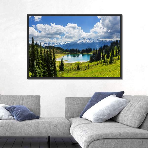 Image Lake & Glacier Peak Canvas Wall Art-5 Horizontal-Gallery Wrap-22" x 12"-Tiaracle