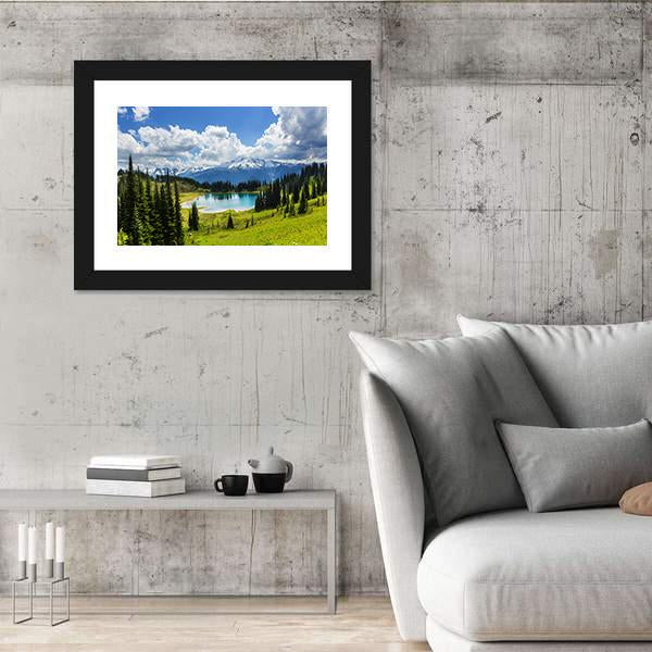 Image Lake & Glacier Peak Canvas Wall Art-5 Horizontal-Gallery Wrap-22" x 12"-Tiaracle