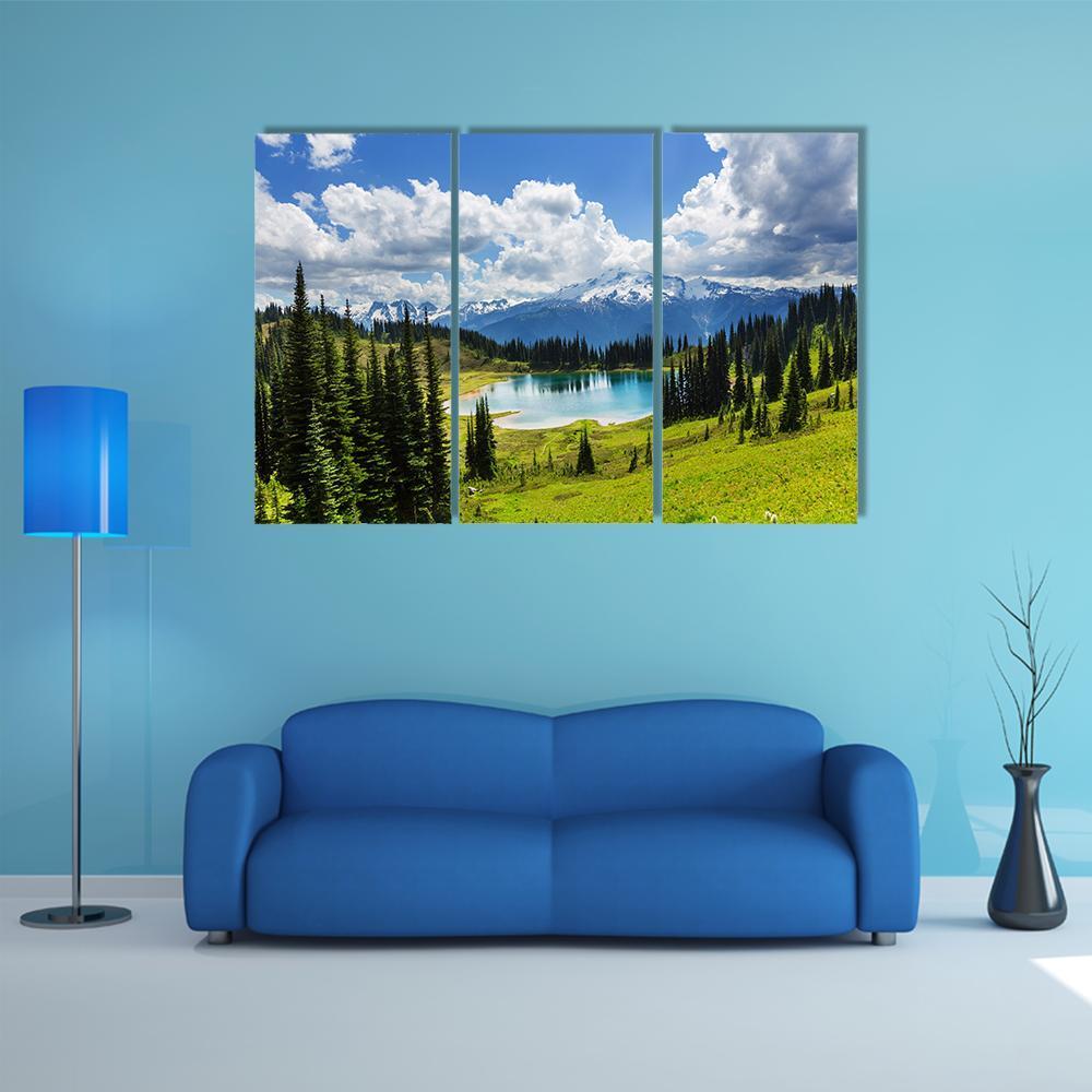 Image Lake & Glacier Peak Canvas Wall Art-4 Pop-Gallery Wrap-50" x 32"-Tiaracle