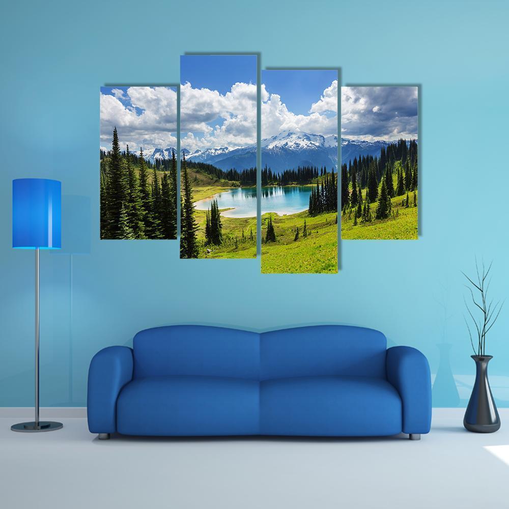 Image Lake & Glacier Peak Canvas Wall Art-4 Pop-Gallery Wrap-50" x 32"-Tiaracle