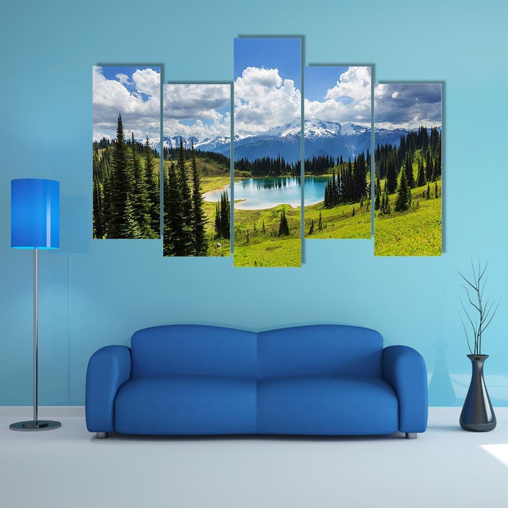 Image Lake &amp; Glacier Peak Canvas Wall Art-5 Pop-Gallery Wrap-47" x 32"-Tiaracle