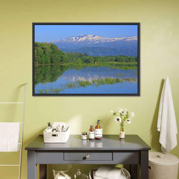 Imperial Lake &amp; Volcano Canvas Wall Art-1 Piece-Floating Frame-24" x 16"-Tiaracle