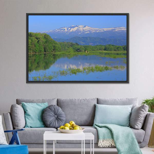 Imperial Lake &amp; Volcano Canvas Wall Art-3 Horizontal-Gallery Wrap-25" x 16"-Tiaracle