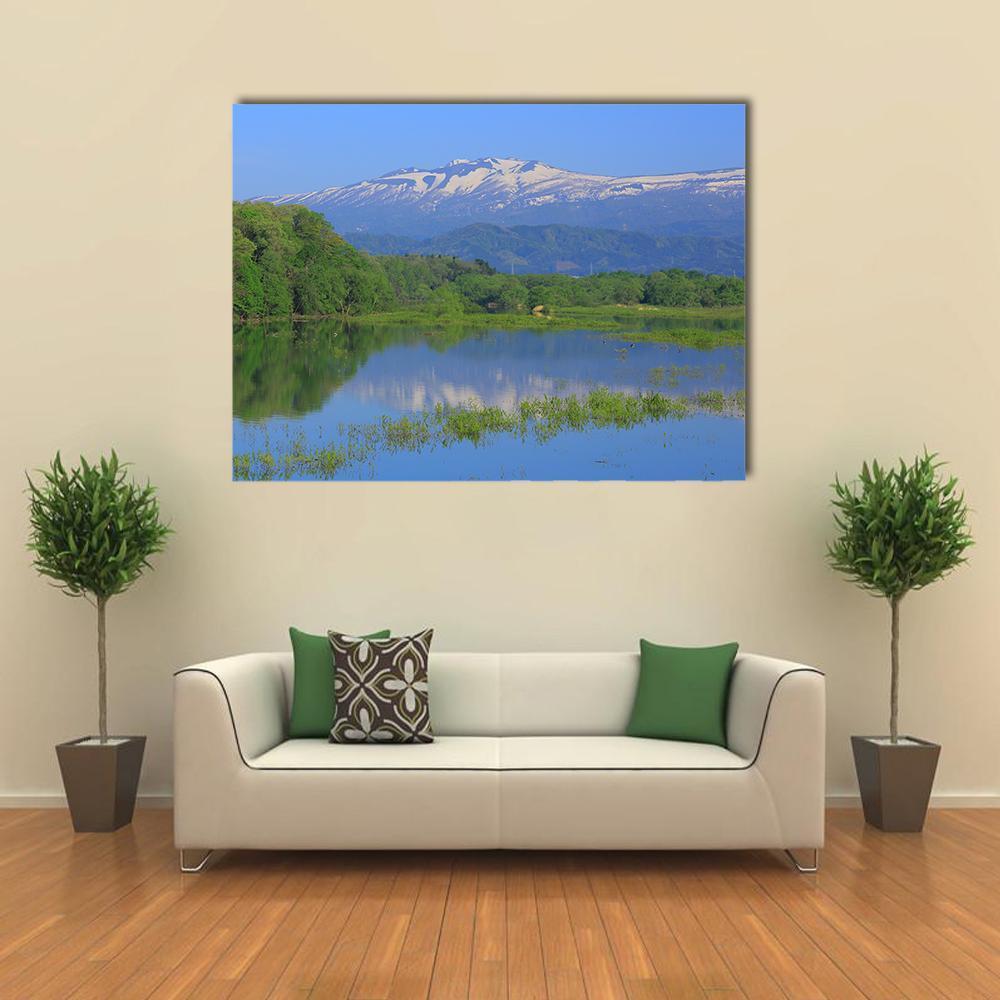 Imperial Lake &amp; Volcano Canvas Wall Art-1 Piece-Gallery Wrap-48" x 32"-Tiaracle