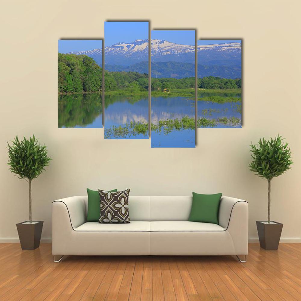 Imperial Lake &amp; Volcano Canvas Wall Art-4 Pop-Gallery Wrap-50" x 32"-Tiaracle