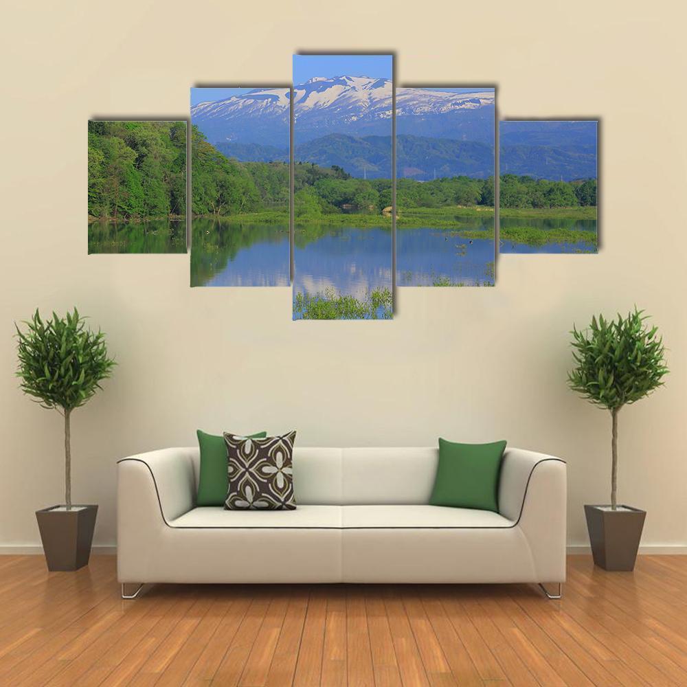Imperial Lake &amp; Volcano Canvas Wall Art-5 Star-Gallery Wrap-62" x 32"-Tiaracle