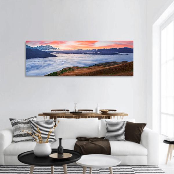 Sunrise At Mt Tetnuld Panoramic Canvas Wall Art-1 Piece-36" x 12"-Tiaracle