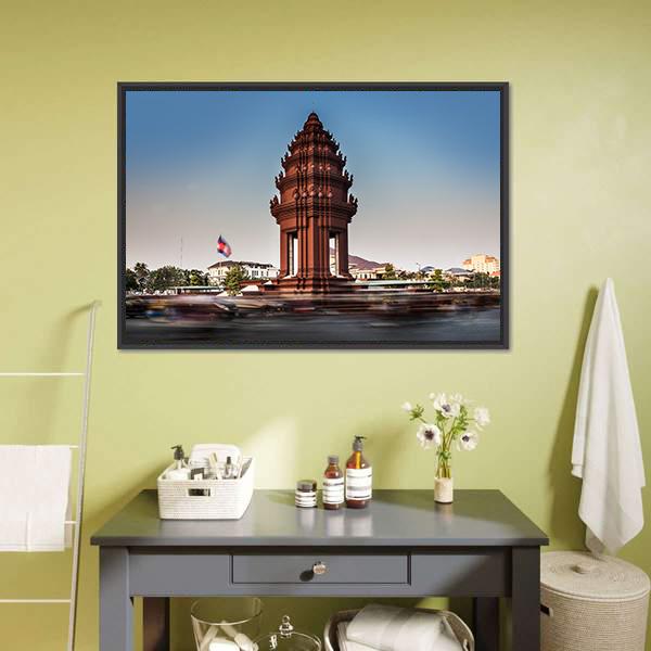 Independence Monument Cambodia Canvas Wall Art-1 Piece-Floating Frame-24" x 16"-Tiaracle