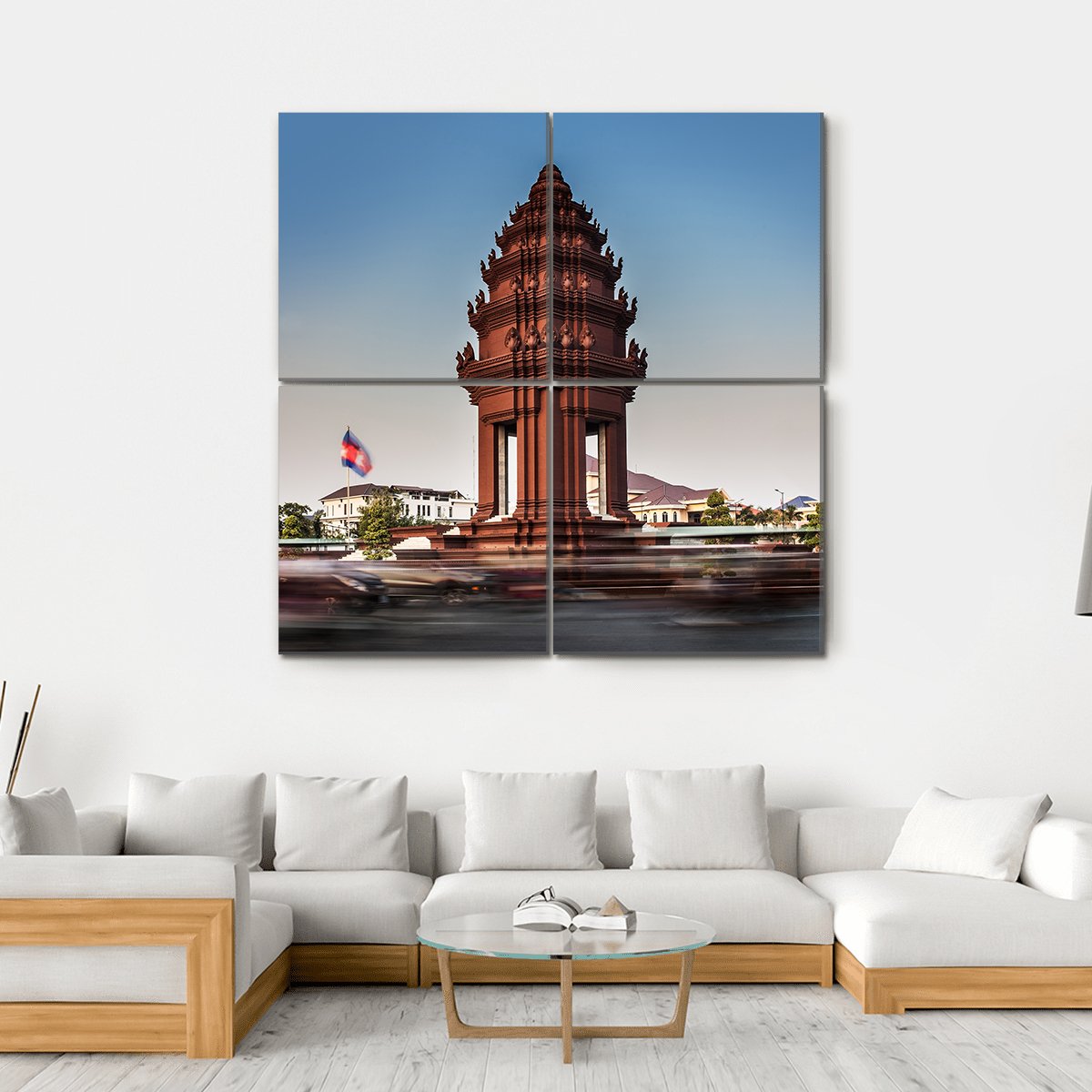 Independence Monument Cambodia Canvas Wall Art-4 Square-Gallery Wrap-17" x 17"-Tiaracle