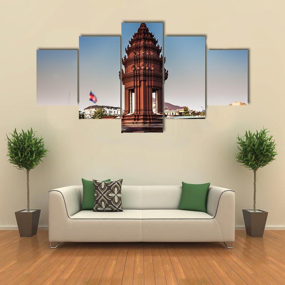 Independence Monument Cambodia Canvas Wall Art-5 Star-Gallery Wrap-62" x 32"-Tiaracle