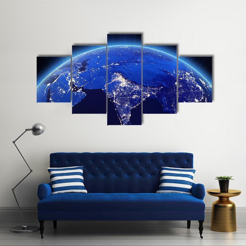 India City Lights At Night Canvas Wall Art-5 Star-Gallery Wrap-62" x 32"-Tiaracle