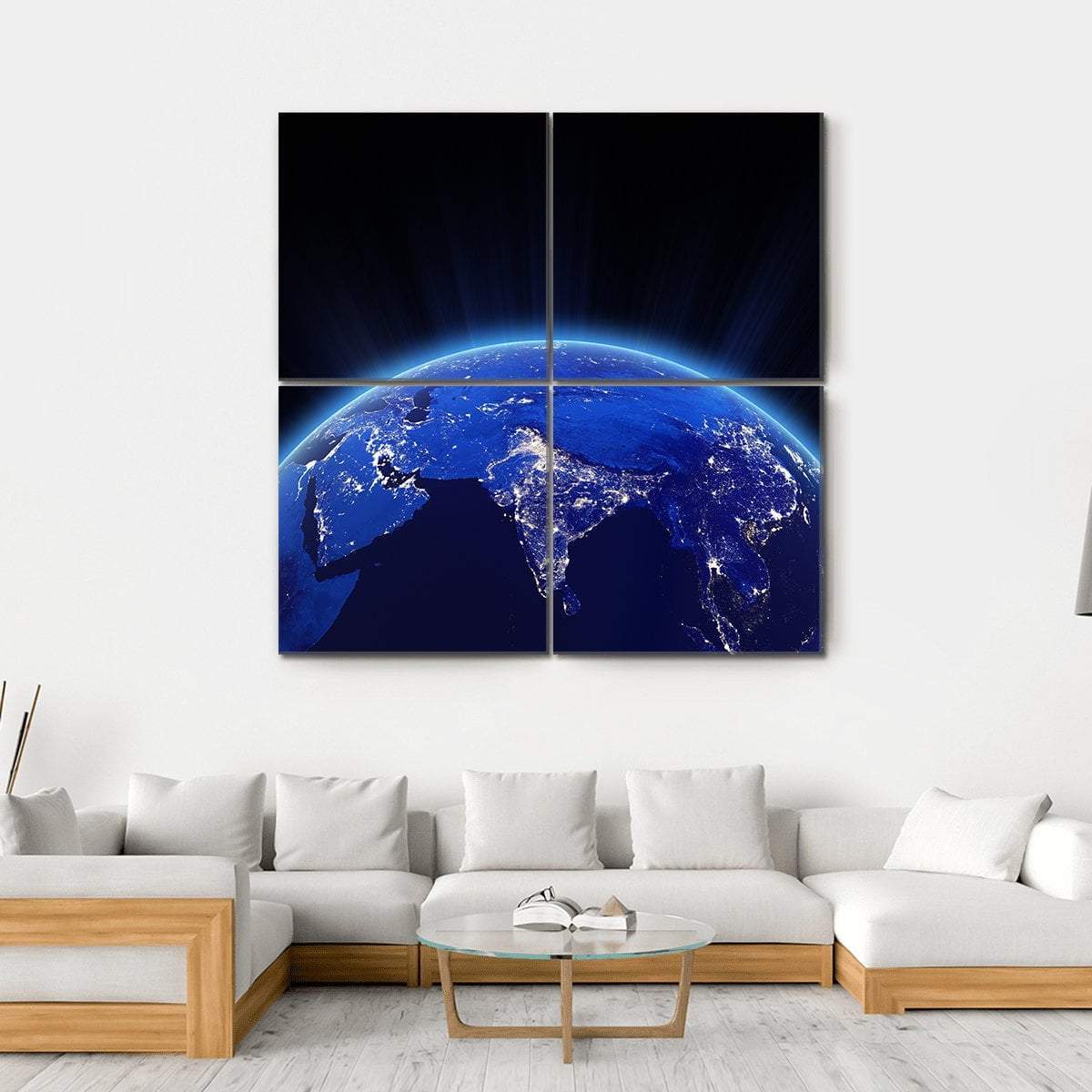 India City Lights At Night Canvas Wall Art-4 Square-Gallery Wrap-17" x 17"-Tiaracle
