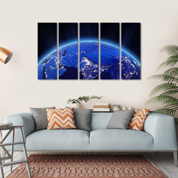 India City Lights At Night Canvas Wall Art-5 Horizontal-Gallery Wrap-22" x 12"-Tiaracle