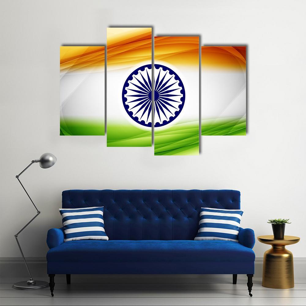 Indian Flag Canvas Wall Art-4 Pop-Gallery Wrap-50&quot; x 32&quot;-Tiaracle