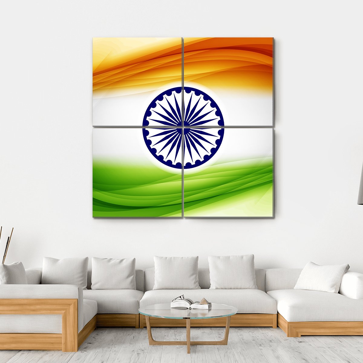 Indian Flag Canvas Wall Art-4 Square-Gallery Wrap-17&quot; x 17&quot;-Tiaracle