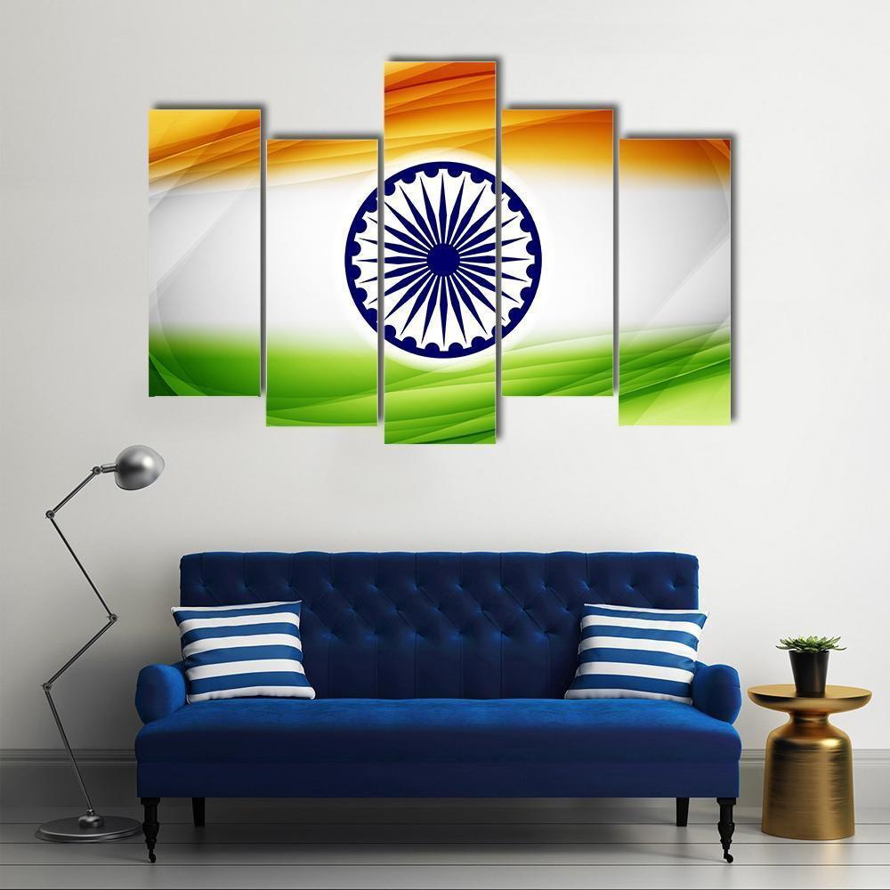 Indian Flag Canvas Wall Art-5 Pop-Gallery Wrap-47&quot; x 32&quot;-Tiaracle