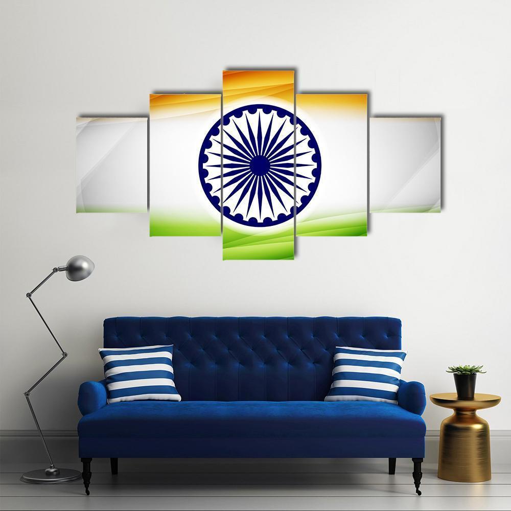 Indian Flag Canvas Wall Art-5 Star-Gallery Wrap-62&quot; x 32&quot;-Tiaracle
