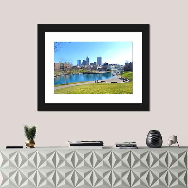 Indiana Canal & Skyline Canvas Wall Art-3 Horizontal-Gallery Wrap-25" x 16"-Tiaracle