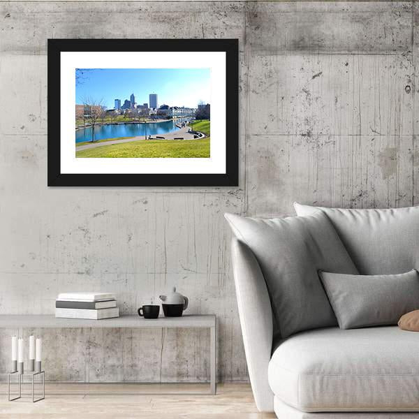 Indiana Canal & Skyline Canvas Wall Art-3 Horizontal-Gallery Wrap-25" x 16"-Tiaracle