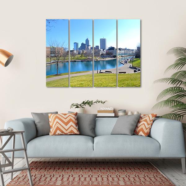 Indiana Canal & Skyline Canvas Wall Art-4 Horizontal-Gallery Wrap-34" x 24"-Tiaracle