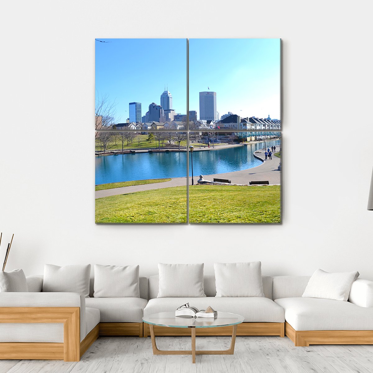 Indiana Canal &amp; Skyline Canvas Wall Art-4 Square-Gallery Wrap-17" x 17"-Tiaracle