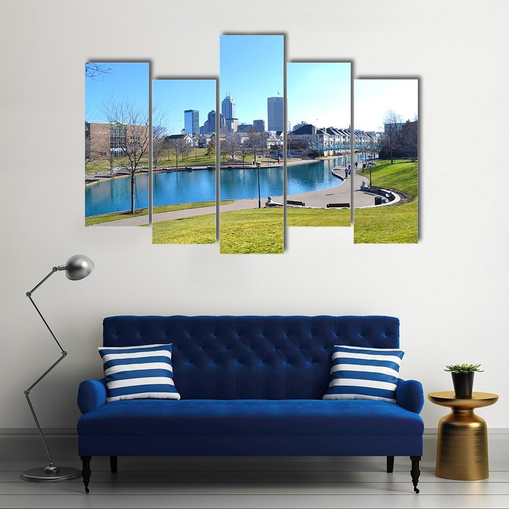 Indiana Canal & Skyline Canvas Wall Art-5 Pop-Gallery Wrap-47" x 32"-Tiaracle