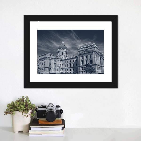 Indiana Capitol Building Canvas Wall Art-1 Piece-Framed Print-20" x 16"-Tiaracle