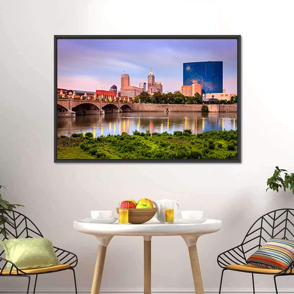 Indianapolis Skyline At Sunset Canvas Wall Art-3 Horizontal-Gallery Wrap-25" x 16"-Tiaracle