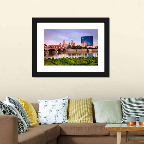 Indianapolis Skyline At Sunset Canvas Wall Art-3 Horizontal-Gallery Wrap-25" x 16"-Tiaracle